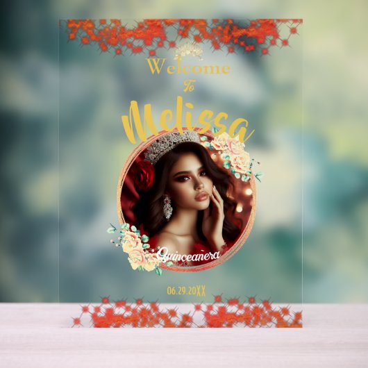 Elegante rode quinceañera viering Spaans Acryl Bord (Neutraal)