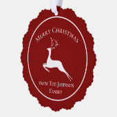 Elegante Rode Rendier Aangepaste Prettig Kerstfees Ornament Kaart (Links)