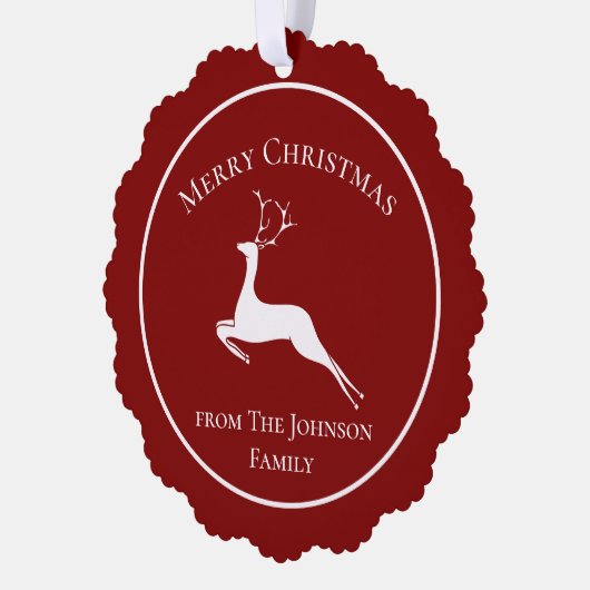 Elegante Rode Rendier Aangepaste Prettig Kerstfees Ornament Kaart (Links)