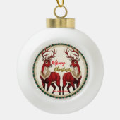 Elegante rode rendiereland Goud Sneeuw vrolijk Ker Keramische Bal Ornament (Voorkant)