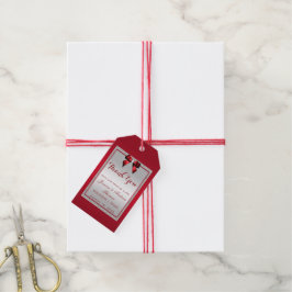Elegante Rode Robijn & Zilveren Glitter Bruiloft Cadeaulabel