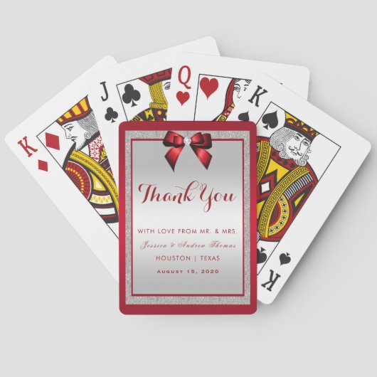 Elegante Rode Robijn & Zilveren Glitter Bruiloft Pokerkaarten (Achterkant)