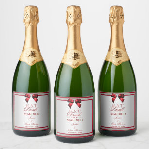 Elegante Rode Robijn & Zilveren Glitter Bruiloft Sparkling Wijnetiket
