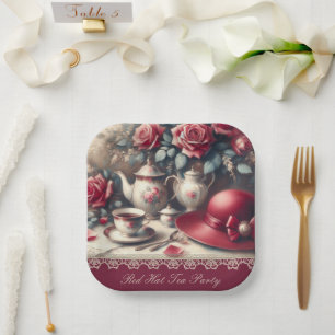 Elegante rode Roise theepartij papieren bord