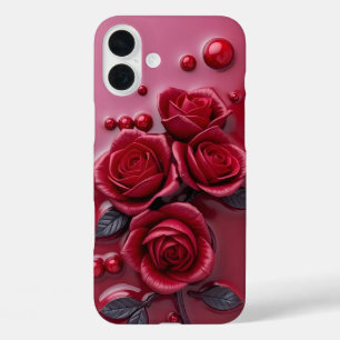 Elegante rode roos 3D bloementelefoonhoes iPhone 16 Plus Hoesje