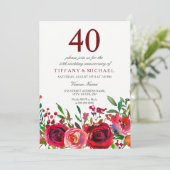 Elegante Rode Roos 40ste Huwelijksjubileum Uitnodi Kaart (Staand voorkant)