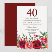 Elegante Rode Roos 40ste Huwelijksjubileum Uitnodi Kaart (Voorkant / Achterkant)
