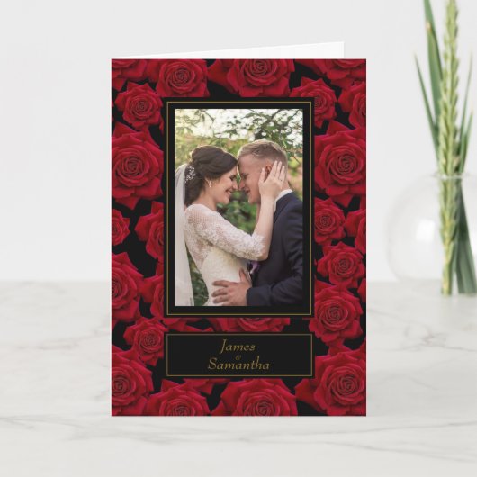 Elegante rode roos – aangepaste foto kaart (Voorkant)