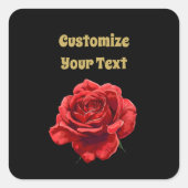 Elegante rode roos bloem aangepaste tekst vierkante sticker (Voorkant)