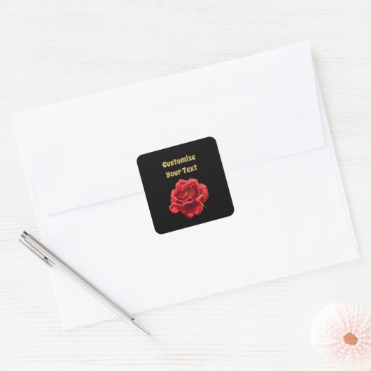 Elegante rode roos bloem aangepaste tekst vierkante sticker (Envelop)