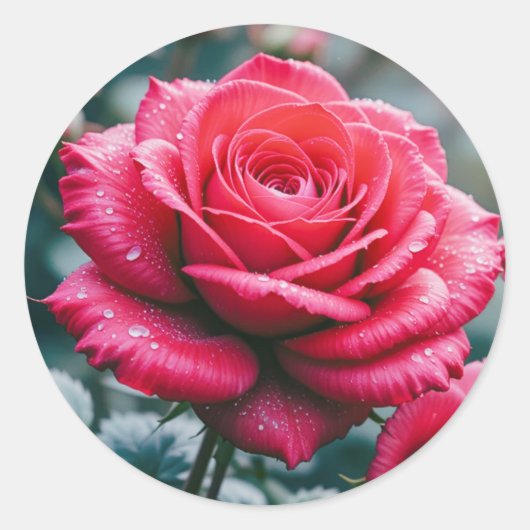 Elegante Rode Roos Bloem Foto Ronde Sticker (Voorkant)