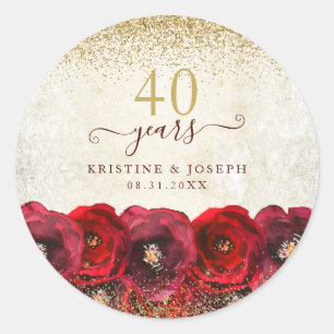 Elegante rode roos bloem goud 40ste verjaardag ronde sticker