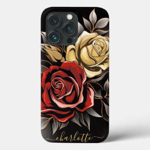Elegante rode roos bloem goud zwart Case-Mate iPhone case