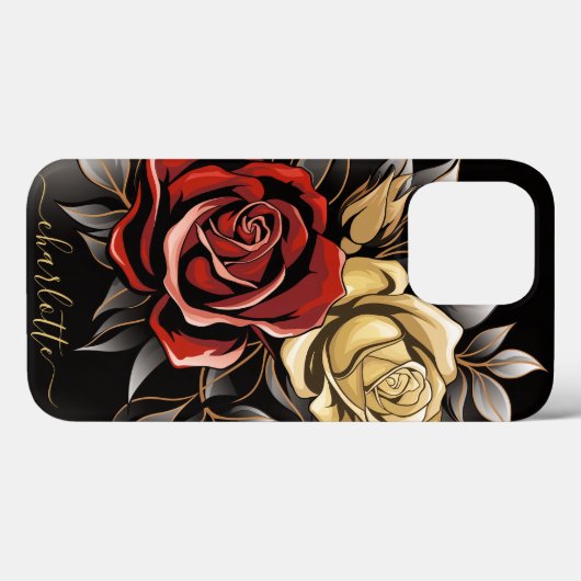 Elegante rode roos bloem goud zwart Case-Mate iPhone case (Achterkant (horizontaal))