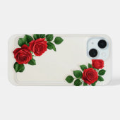 Elegante rode roos bloem kader iPhone 15 case (Achterkant horizontaal)