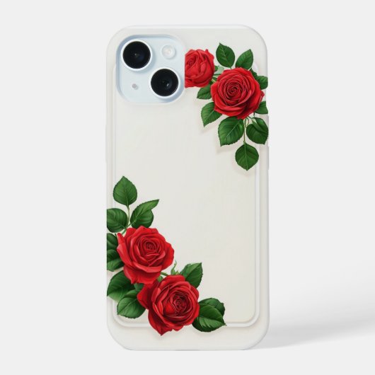 Elegante rode roos bloem kader iPhone 15 case (Achterkant)