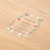 Elegante rode roos bloem krans Boheemse bruiloft Acryl Uitnodigingen (Laagn)