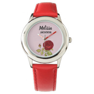 Elegante rode roos bloem roze horloge