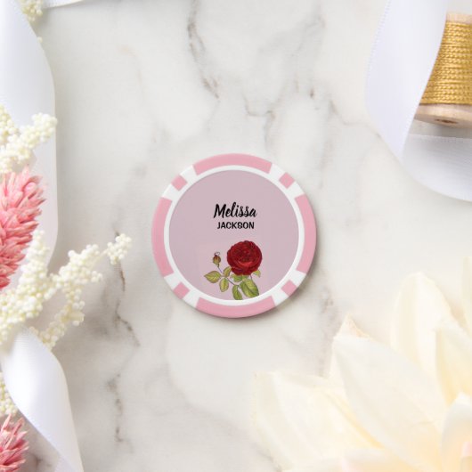 Elegante rode roos bloem roze poker chips (Huwelijk)