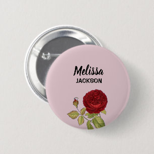Elegante rode roos bloem roze ronde button 5,7 cm