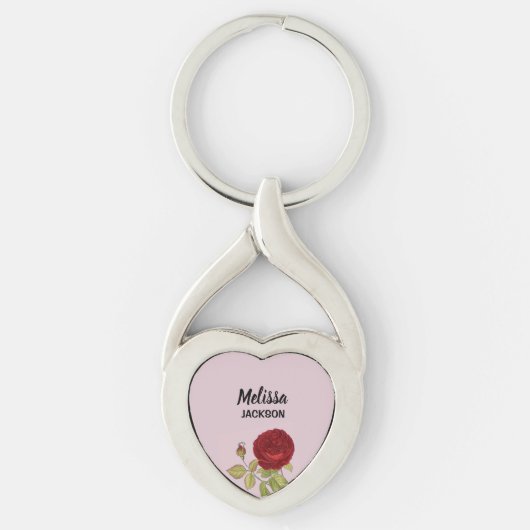 Elegante rode roos bloem roze sleutelhanger (Voorkant)