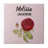 Elegante rode roos bloem roze tegeltje (Voorkant)
