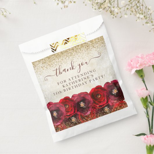 Elegante Rode Roos Bloemen 75e Verjaardag Dank u Bedankzakje (Gezegeld)