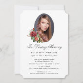 Elegante Rode Roos Bloemen Foto Memorial Kaart (Voorkant)