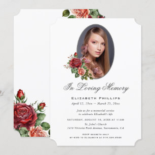 Elegante Rode Roos Bloemen Foto Memorial Kaart
