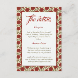 Elegante Rode Roos Bloemen Trouwdetails Informatiekaartje