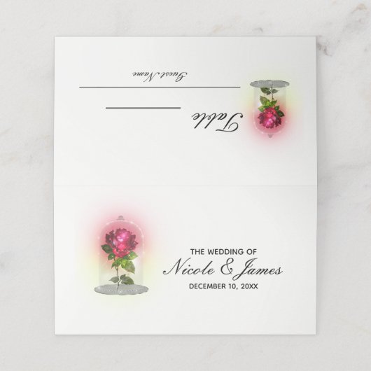 Elegante Rode Roos Bloemen Trouwtafel Nummer Plaatskaartje (Buitenkant ongevouwen)