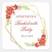 Elegante Rode Roos Bloemige Bachelorette Feest Vierkante Sticker (Voorkant)