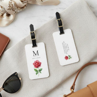 Elegante Rode Roos Bloemige Monogram Gepersonalise Bagagelabel