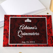 Elegante Rode Roos Bloemige Quinceanera Zilver