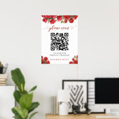 Elegante Rode Roos Bloemige Trouwprogramma QR-code Poster (Thuiskantoor)