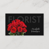 Elegante Rode Roos Bloemist Visitekaartje op Zwart (Voorkant)