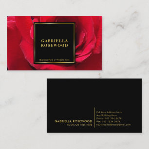 Elegante rode roos bloemstuk ontwerper gouden fram visitekaartje
