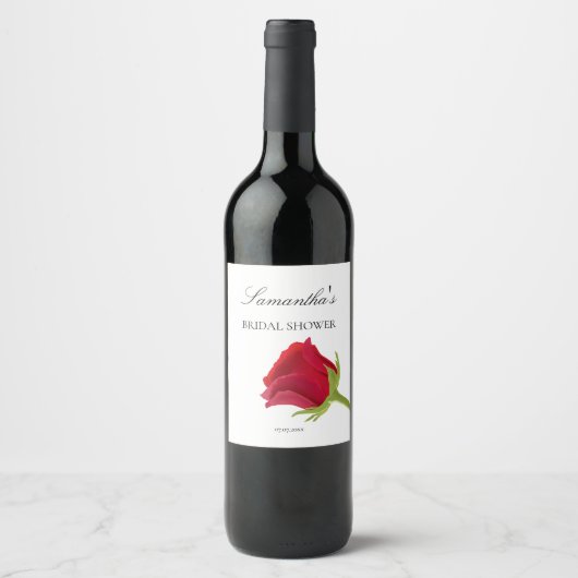 Elegante rode roos Bruidscadeau  Wijn Etiket (Voorkant)