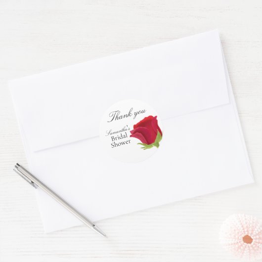 Elegante Rode Roos Bruidsfeest  Ronde Sticker (Envelop)