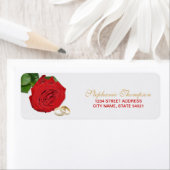 Elegante rode roos bruiloft adres label (Insitu)
