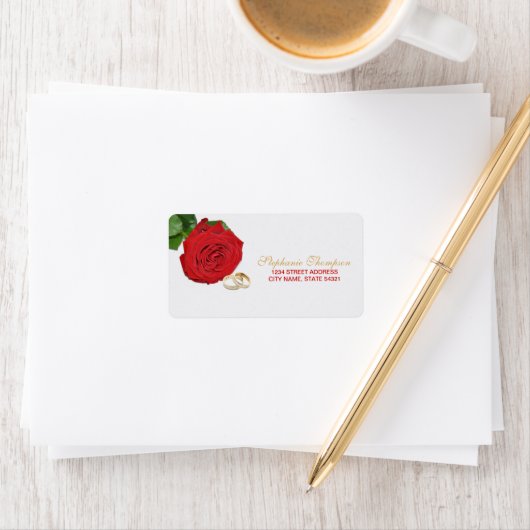 Elegante rode roos bruiloft adres label (Insitu)