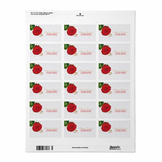 Elegante rode roos bruiloft adres label (Full Sheet)
