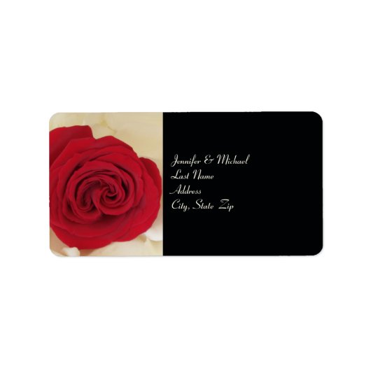 Elegante rode roos bruiloft retour adres label (Voorkant)