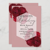 Elegante rode roos bruiloft uitnodiging – Romantis (Voorkant / Achterkant)