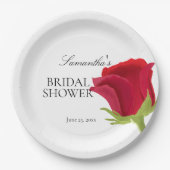 Elegante Rode Roos Bruiloftsfeest Papieren Bordje (Voorkant)