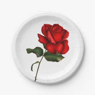 Elegante Rode Roos Elegante Glam Bloemige Bruiloft Papieren Bordje