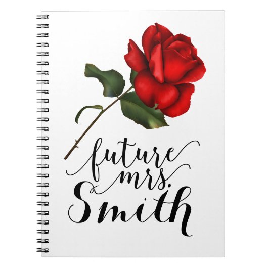 Elegante Rode Roos Elegante Glam Floral Future Mrs Notitieboek (Voorkant)