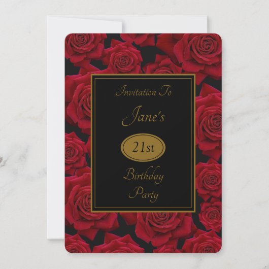 Elegante Rode Roos Elke Leeftijd Verjaardag Uitnod Kaart (Voorkant)