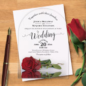 Elegante rode roos Fancy kalligrafie bruiloft Acryl Uitnodigingen