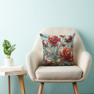 Elegante Rode Roos Glas-in-Lood Bloem Accent met G Kussen